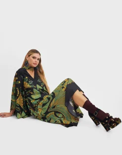 La DoubleJ Vestiti<Magnifico Midi DressThe Nile Placée Black in Silk Twill