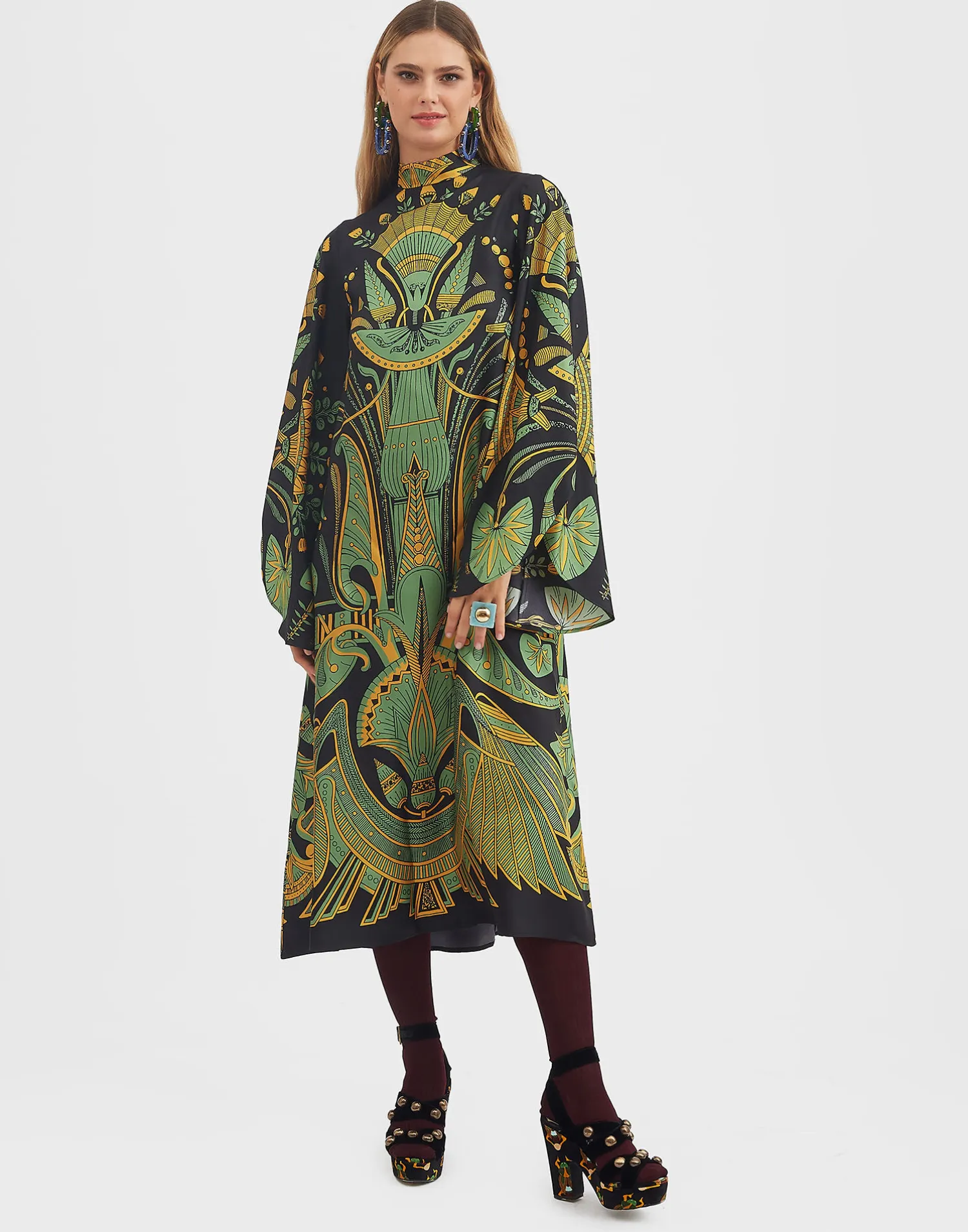 La DoubleJ Vestiti<Magnifico Midi DressThe Nile Placée Black in Silk Twill