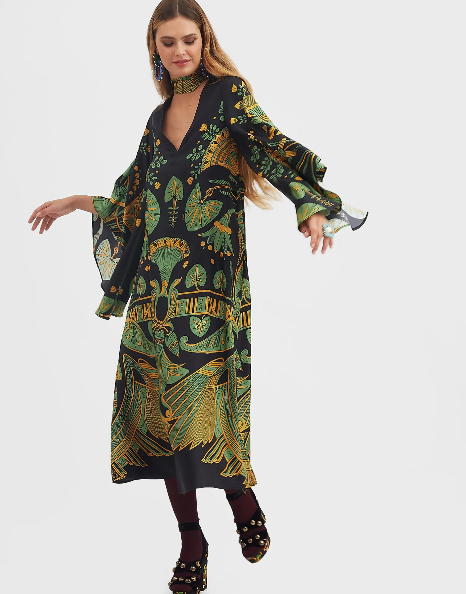 La DoubleJ Vestiti<Magnifico Midi DressThe Nile Placée Black in Silk Twill