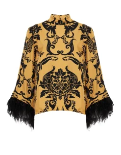 La DoubleJ Party Dressing<Make An Exit TopCherubs Gold in Silk Twill With Feathers