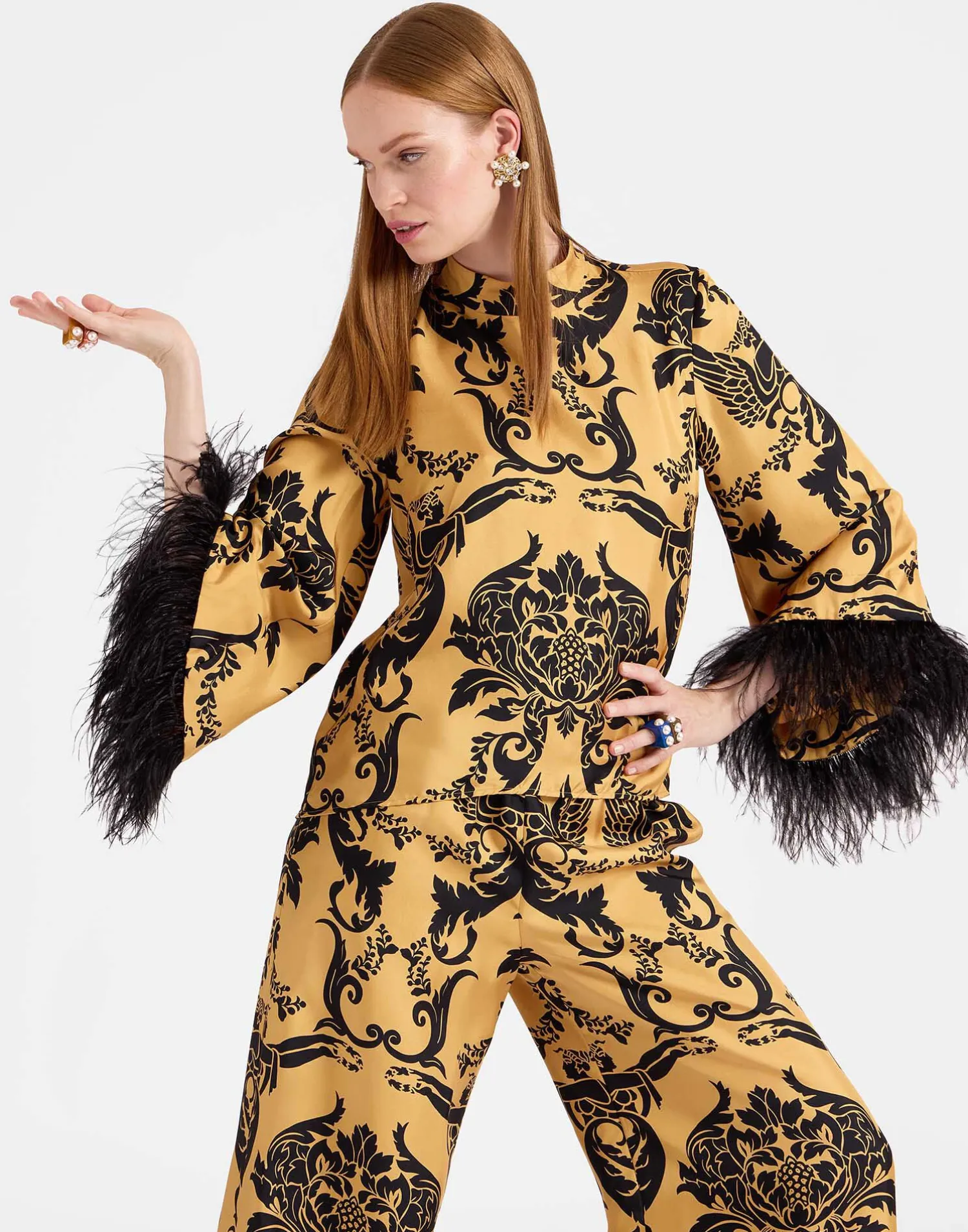 La DoubleJ Camicie E Top<Make An Exit TopCherubs Gold in Silk Twill With Feathers