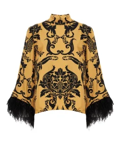 La DoubleJ Camicie E Top<Make An Exit TopCherubs Gold in Silk Twill With Feathers