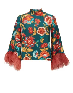 La DoubleJ Party Dressing<Make An Exit TopHottie Emerald in Silk Twill With Feathers