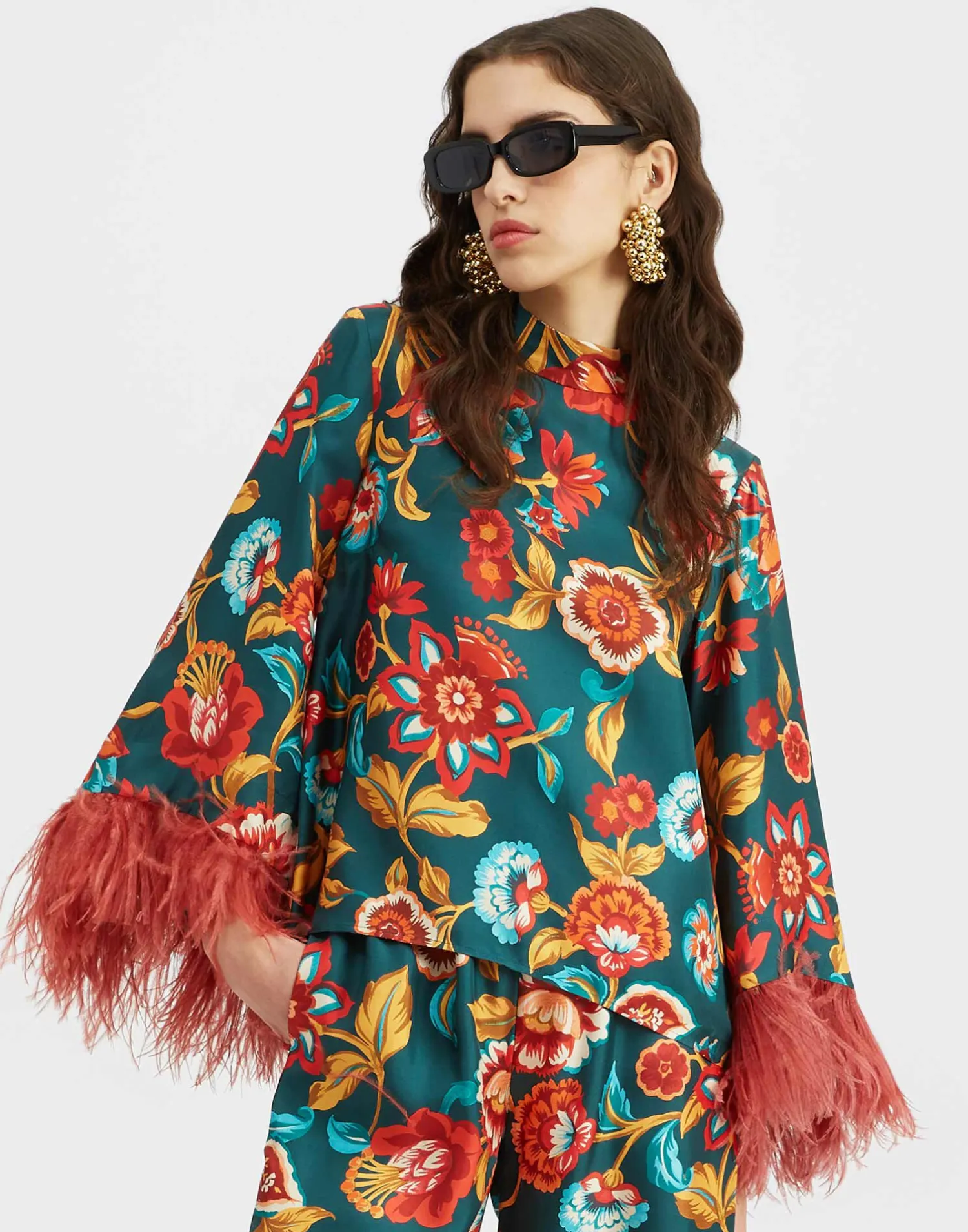 La DoubleJ Camicie E Top<Make An Exit TopHottie Emerald in Silk Twill With Feathers
