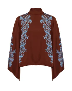 La DoubleJ Camicie E Top<Make An Exit TopSignoria Plac&eacute;e Brown in Silk Twill