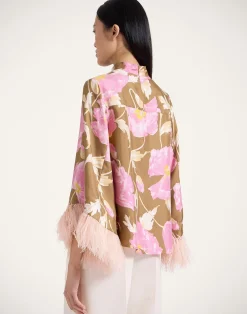 La DoubleJ Party Dressing<Make An Exit TopSylph Khaki in Silk Twill With Feathers