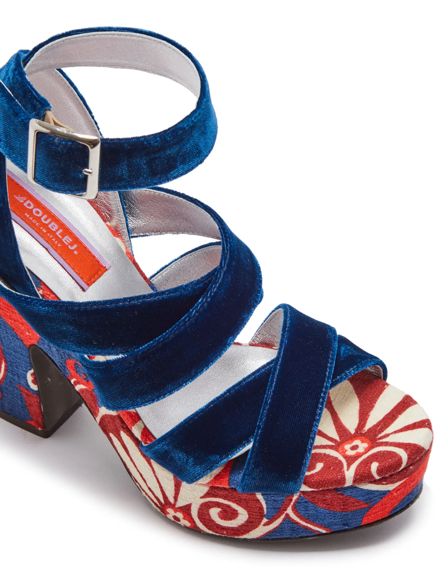 La DoubleJ Scarpe|Accessories<Medal WedgeMoonflower Navy in Shot Cotton