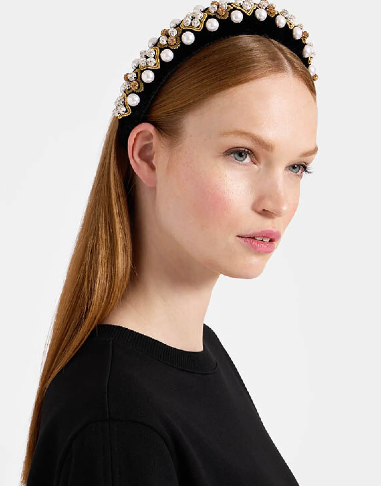 La DoubleJ Accessori Per Capelli|Accessories<Medici HeadbandSolid Gold in Velvet Embroidered