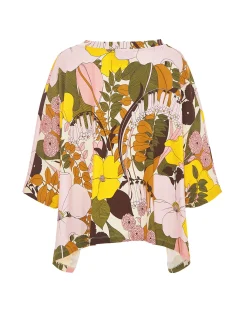 La DoubleJ Loungewear<Meditation PonchoBig Flower Rose in Cotton