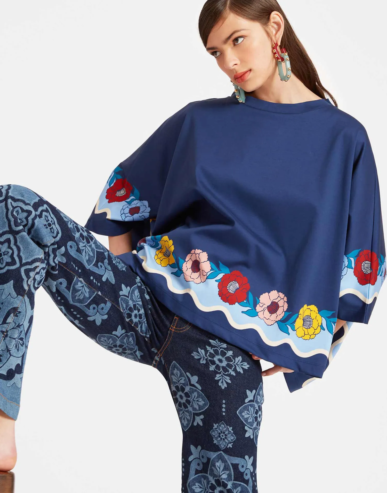 La DoubleJ Loungewear<Meditation PonchoWhitsun Placée Blue in Jersey Interlock