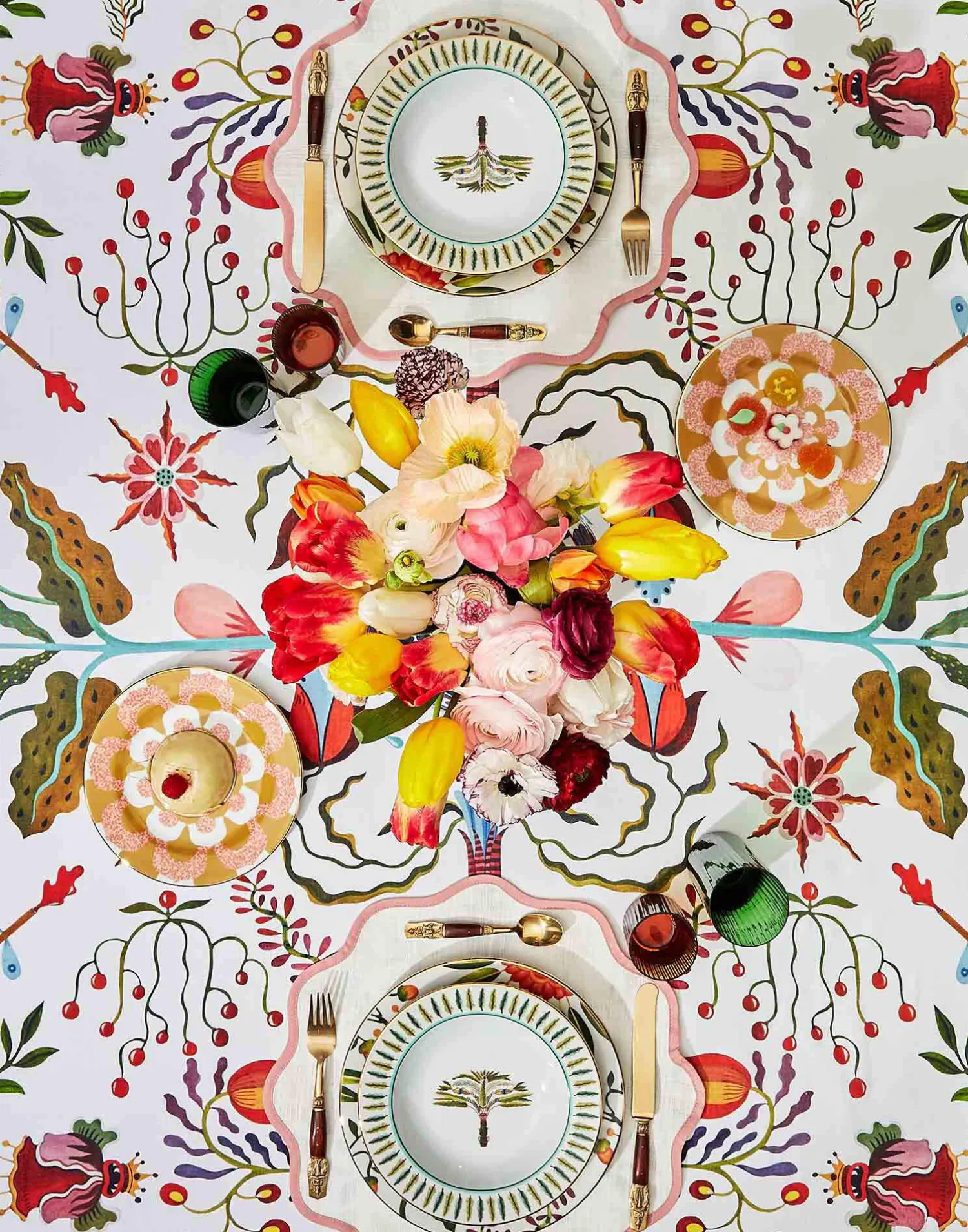 La DoubleJ Tovaglie|Tessili<Medium TableclothWhite Turning Tulips in Linen