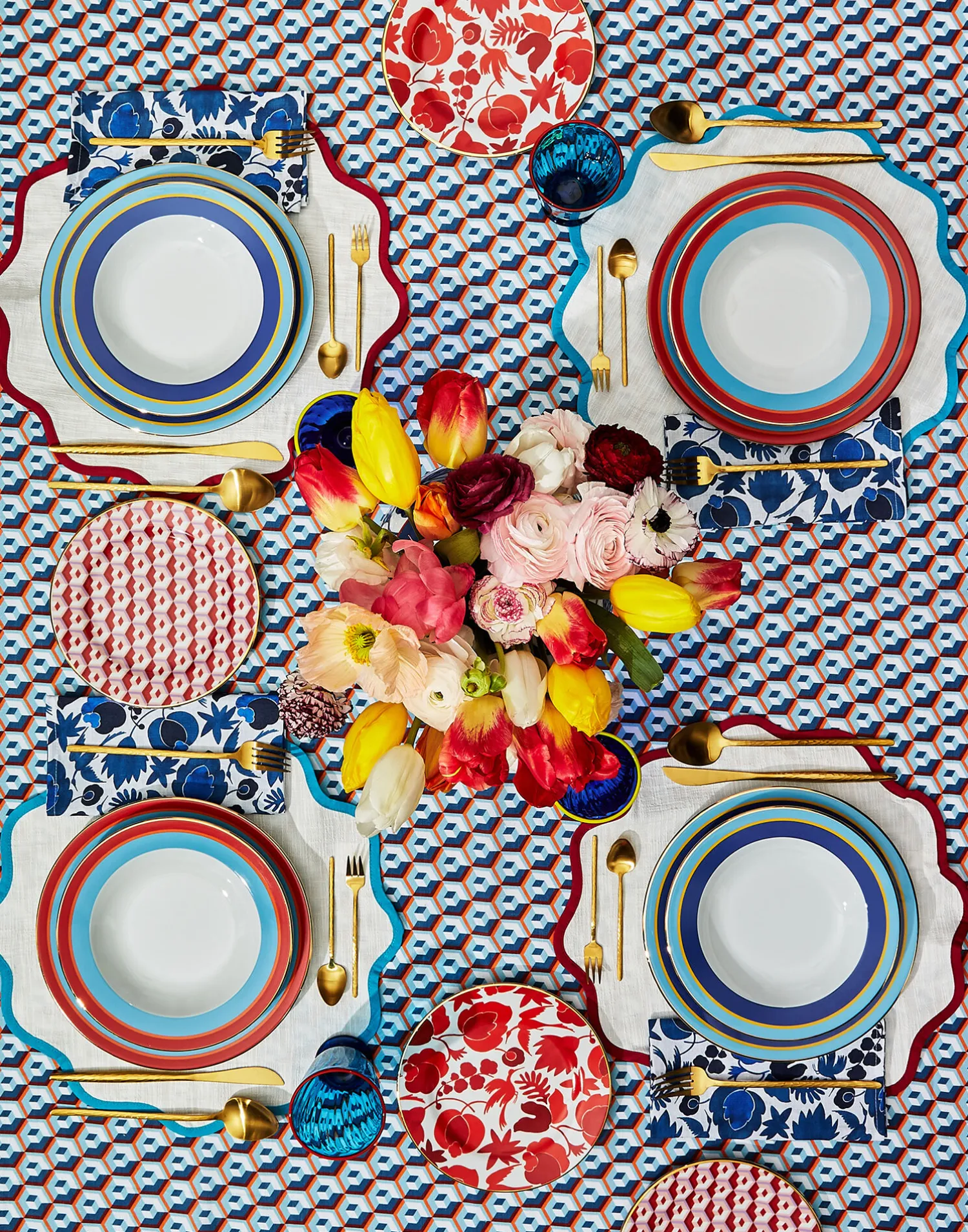 La DoubleJ Tovaglie|Tessili<Medium Tablecloth (180x280)Cubi Blu in Linen
