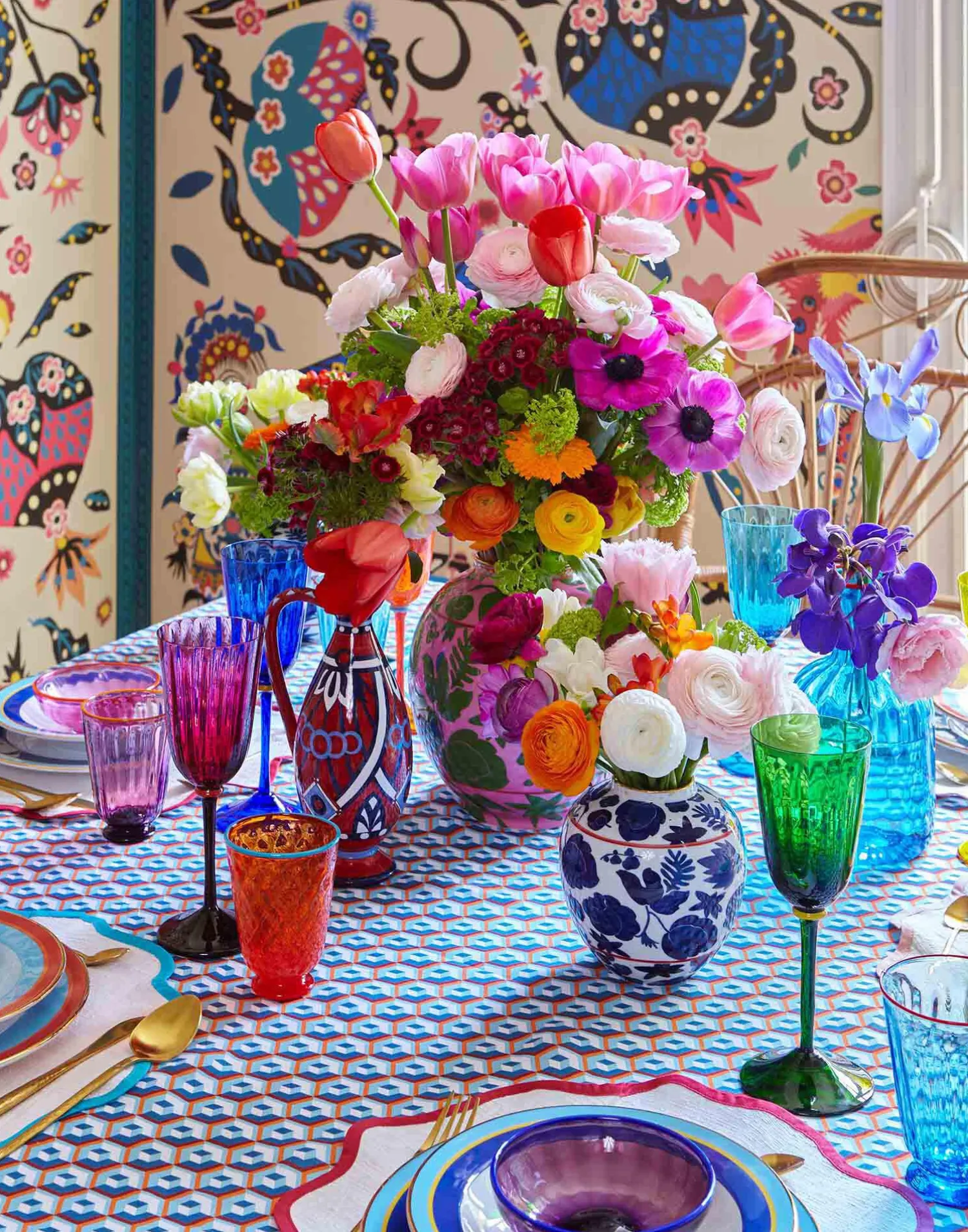 La DoubleJ Tovaglie|Tessili<Medium Tablecloth (180x280)Cubi Blu in Linen