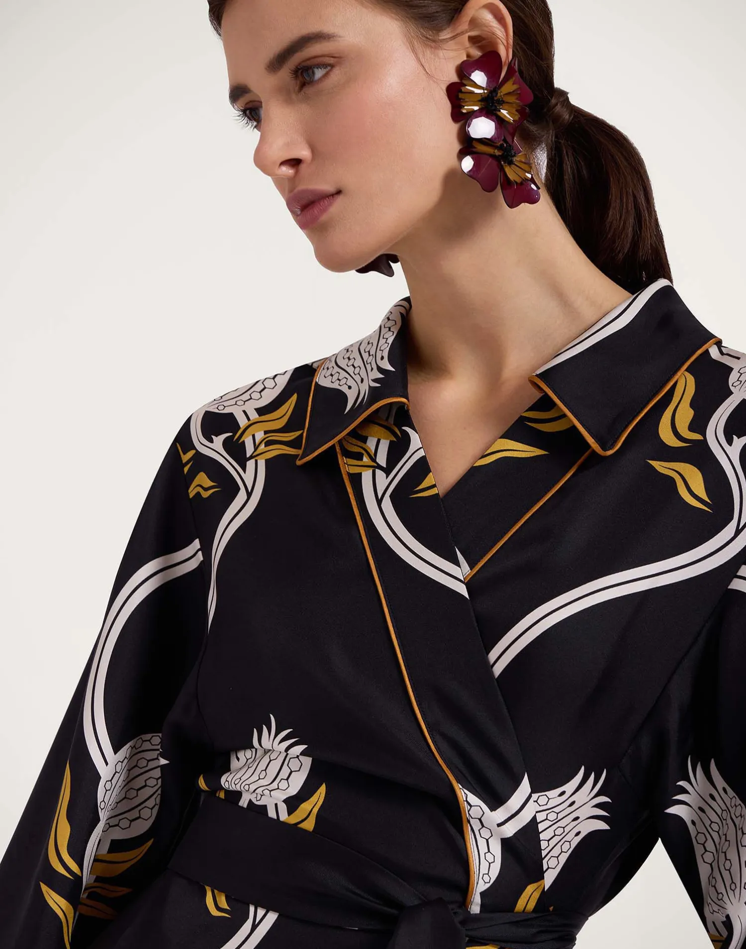 La DoubleJ Vestiti<Midnight DressMelograno Black & White in Silk Twill