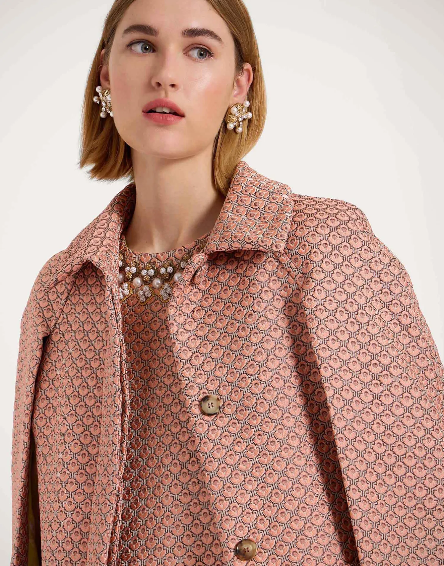 La DoubleJ Capispalla<Milano Mini CapeTulip Pale Pink in Jacquard