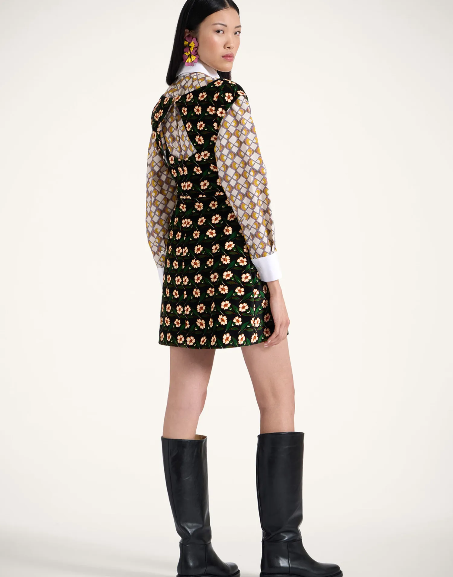 La DoubleJ Vestiti<Mini Arabesque DressMayfair Black in Cotton Velvet