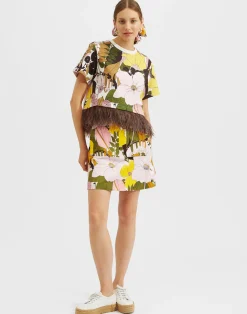 La DoubleJ Gonne<Mini SkirtBig Flower Rose in Heavy Cotton Stretch