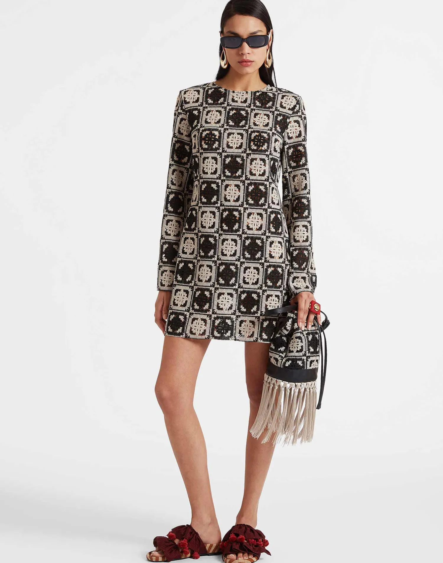 La DoubleJ Vestiti<Mini Supreme Swing DressMini Tiles Black in Macramé