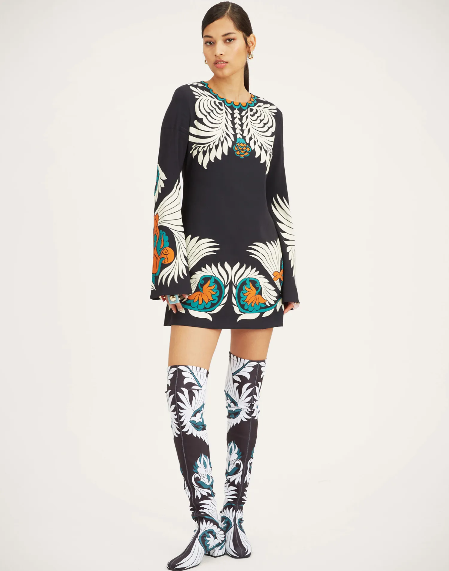 La DoubleJ Vestiti<Mini Supreme Swing DressMix Tiles Placée Black in Envers Satin
