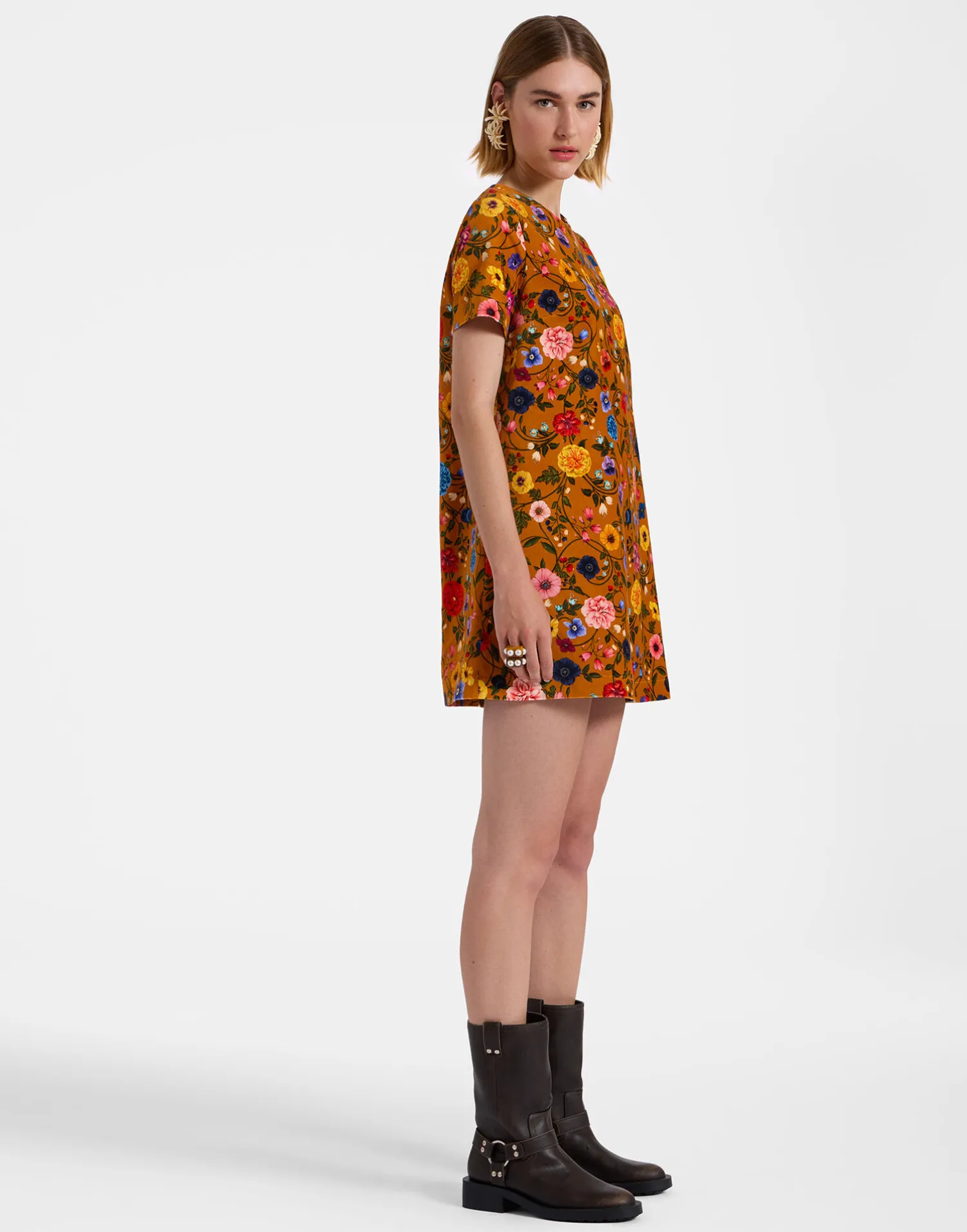 La DoubleJ Vestiti<Mini Swing DressBotticelli Rust in Cotton Velvet