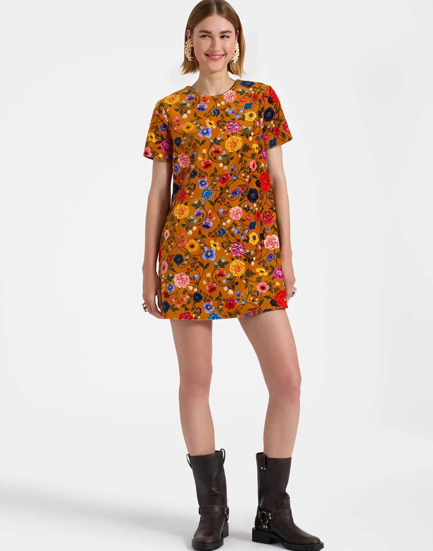 La DoubleJ Vestiti<Mini Swing DressBotticelli Rust in Cotton Velvet