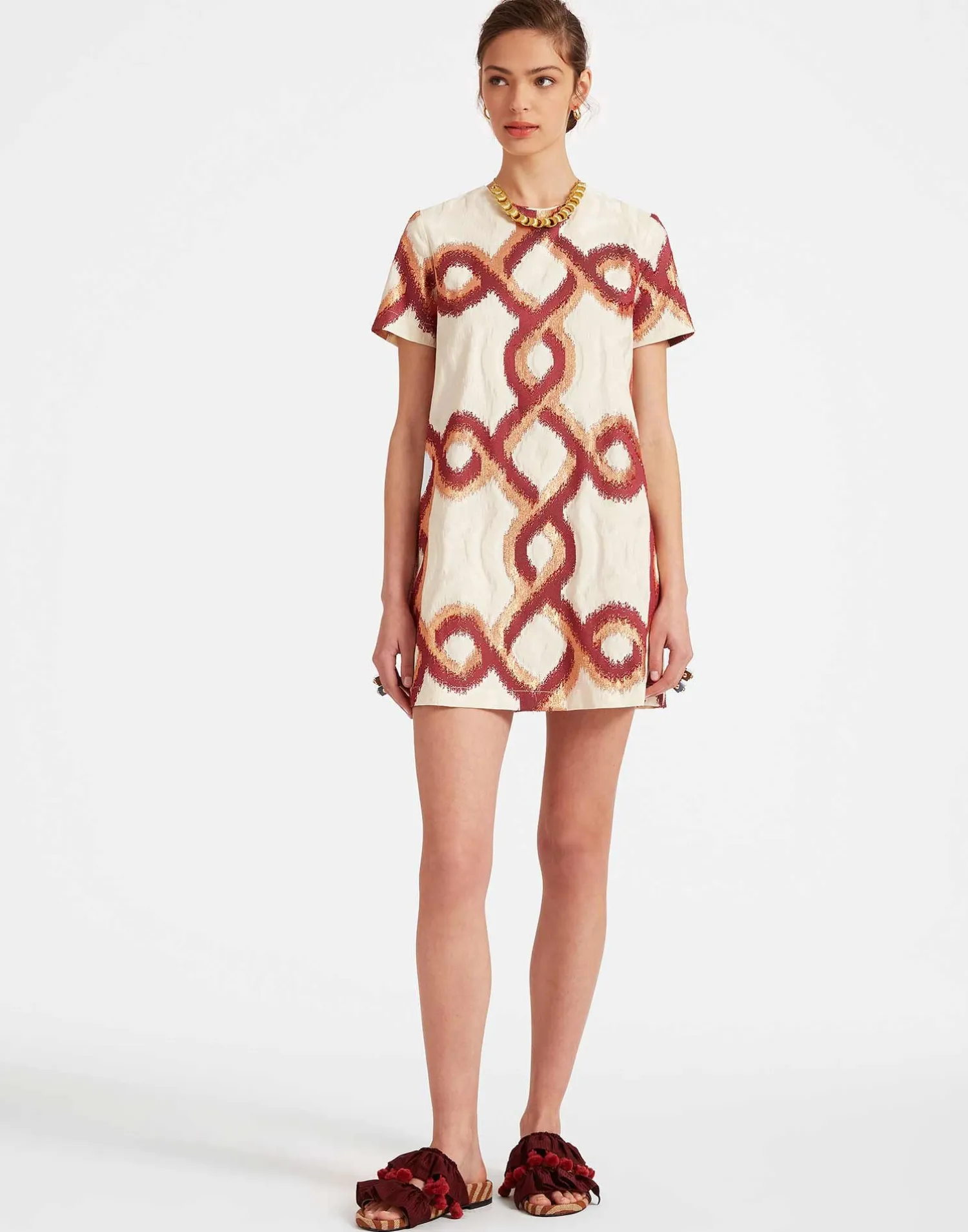 La DoubleJ Party Dressing<Mini Swing DressTackle Burgundy in Jacquard