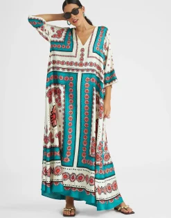 La DoubleJ Vestiti<Muumuu DressDaisy Placée Turquoise in Twill Silk