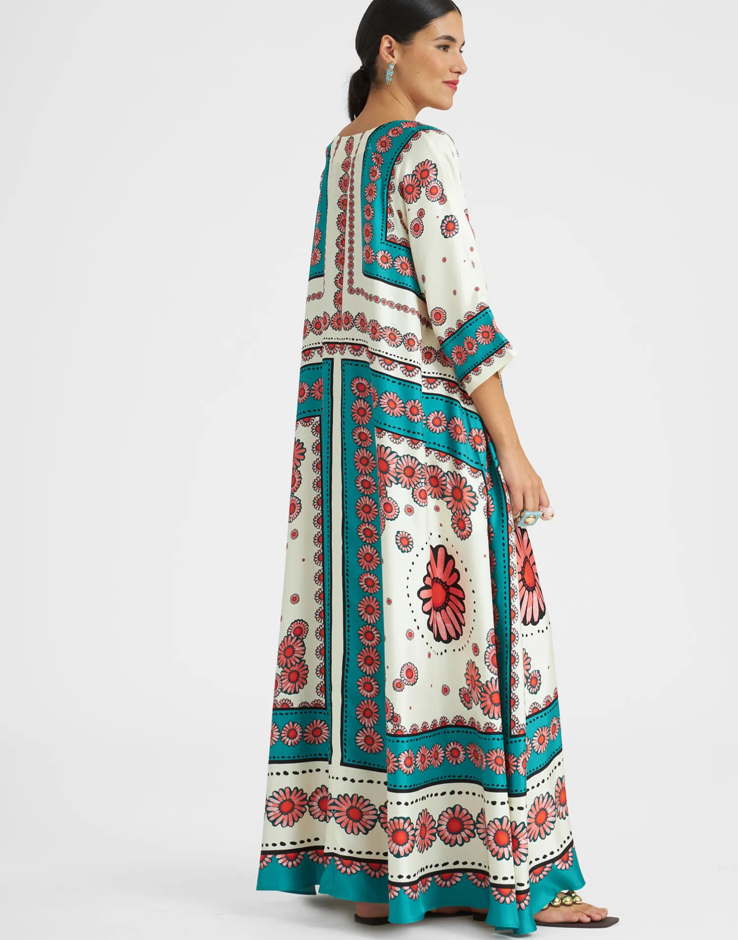 La DoubleJ Vestiti<Muumuu DressDaisy Placée Turquoise in Twill Silk