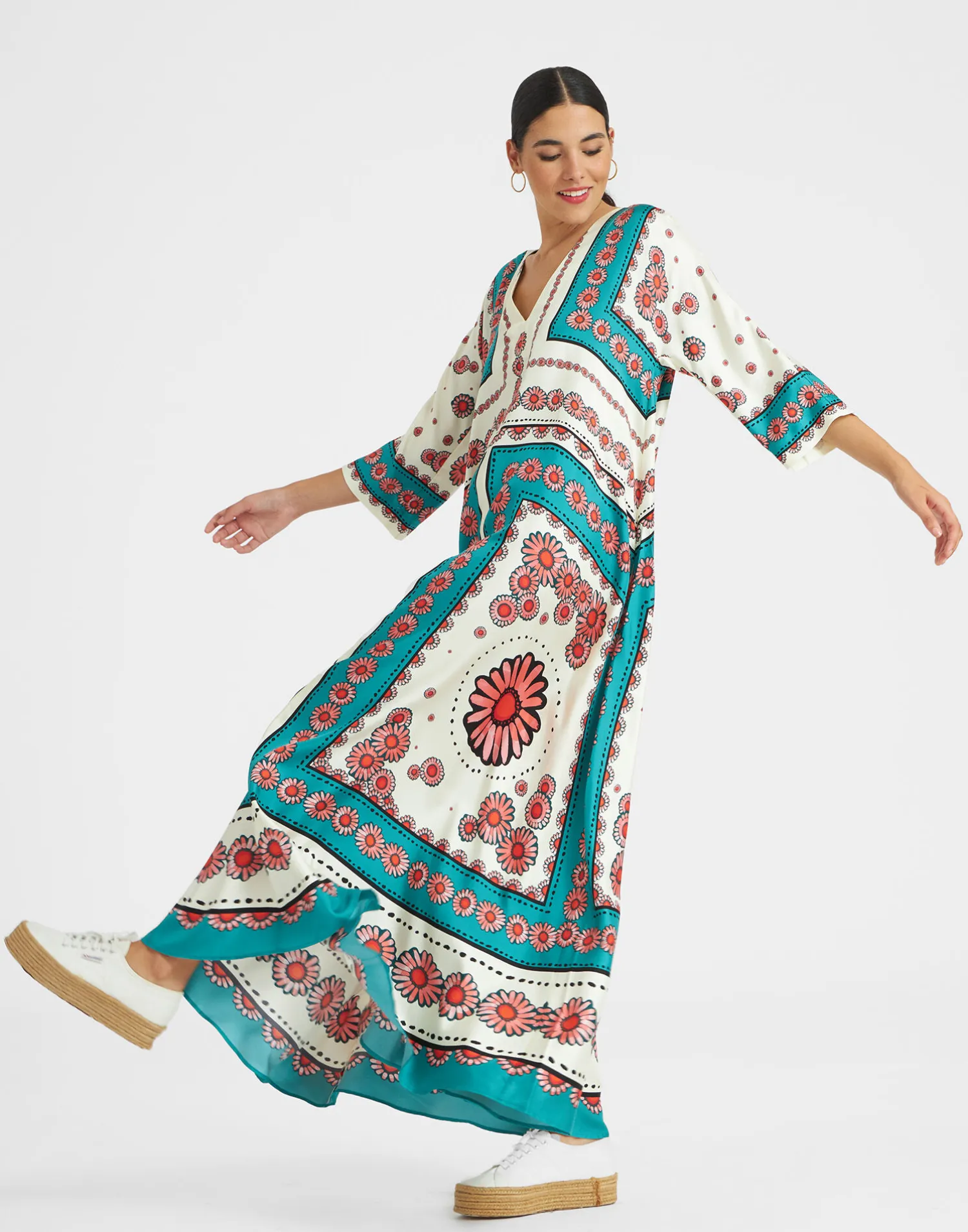 La DoubleJ Vestiti<Muumuu DressDaisy Placée Turquoise in Twill Silk