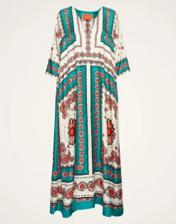 La DoubleJ Vestiti<Muumuu DressDaisy Placée Turquoise in Twill Silk