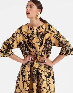 La DoubleJ Vestiti<Muumuu Dress Round NeckCherubs Gold in Silk Twill