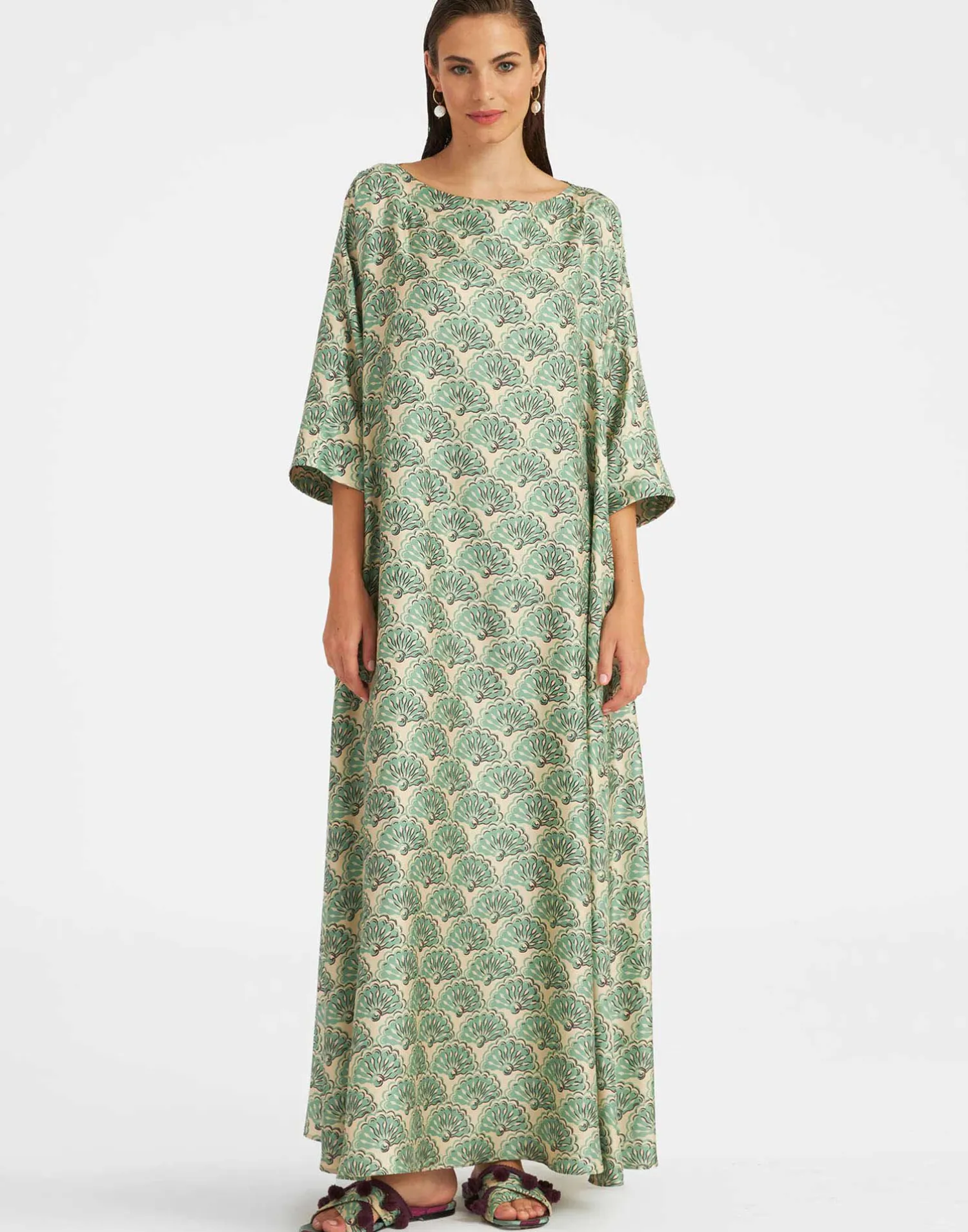 La DoubleJ Vestiti<Muumuu Dress Round NeckFans Mint in Silk Twill