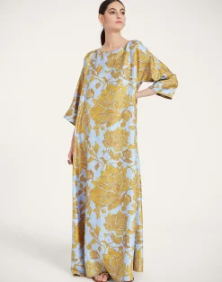 La DoubleJ Vestiti<Muumuu Dress Round NeckTangle Light Blue in Silk Twill