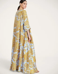 La DoubleJ Vestiti<Muumuu Dress Round NeckTangle Light Blue in Silk Twill