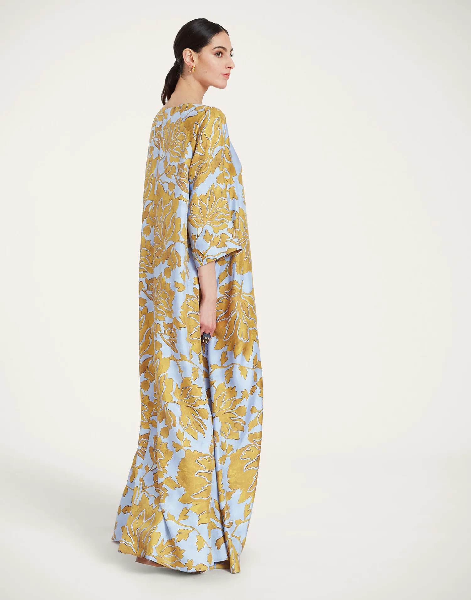 La DoubleJ Vestiti<Muumuu Dress Round NeckTangle Light Blue in Silk Twill
