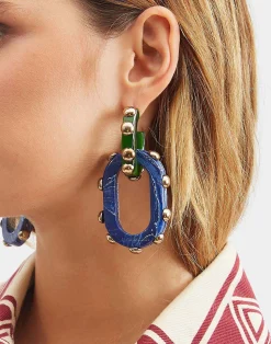 La DoubleJ Bijoux|Accessories<Nefertiti Double EarringsDark Green in Acrylic Resin