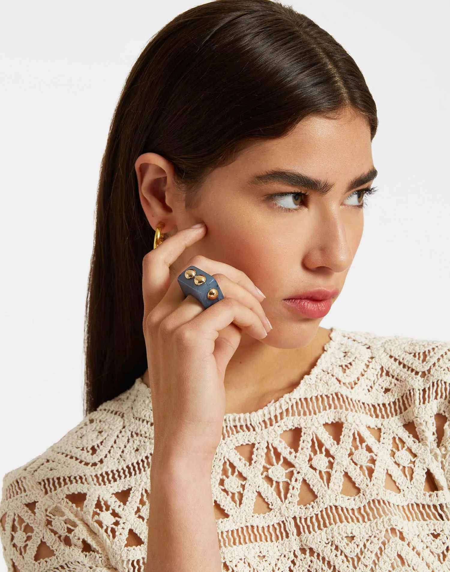 La DoubleJ Bijoux|Accessories<Nefertiti RingSolid Teal in Acrylic Resin