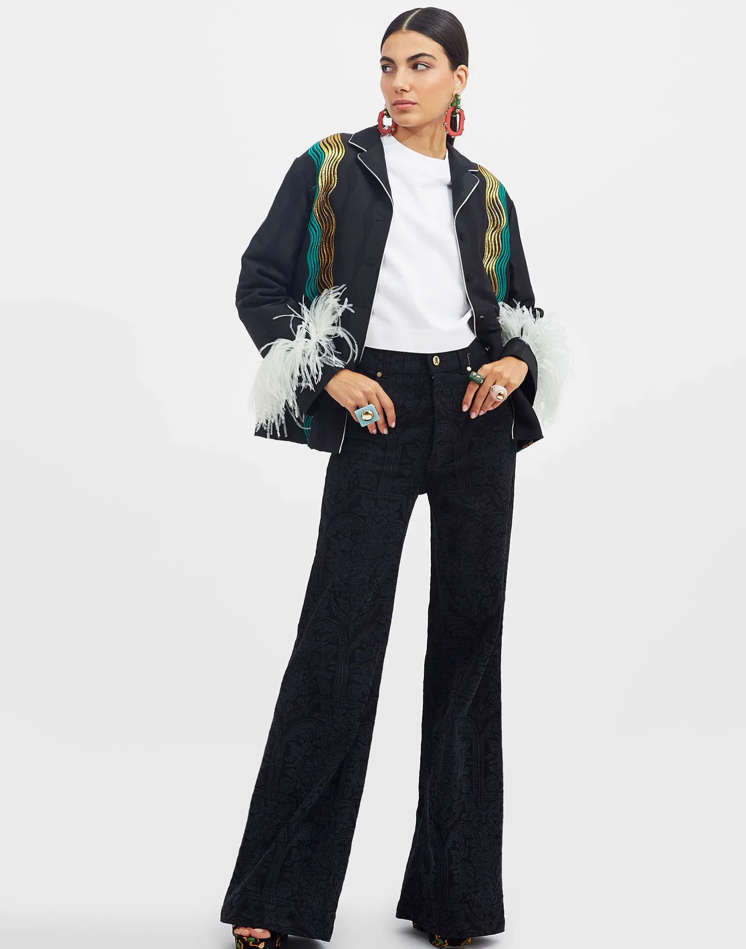 La DoubleJ Capispalla<Nile JacketThe Nile Black in Jacquard With Feathers