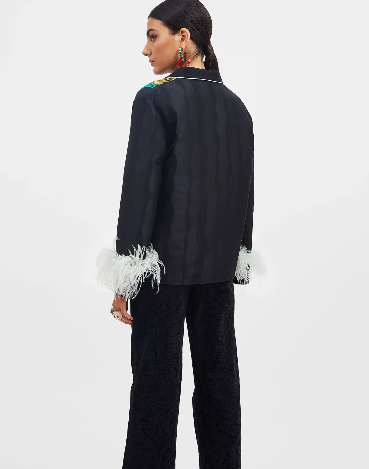 La DoubleJ Capispalla<Nile JacketThe Nile Black in Jacquard With Feathers