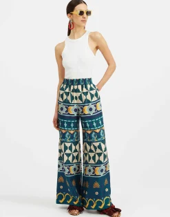 La DoubleJ Pantaloni E Shorts<Palazzo PantsCasareale Placèe Emerald in Silk Twill