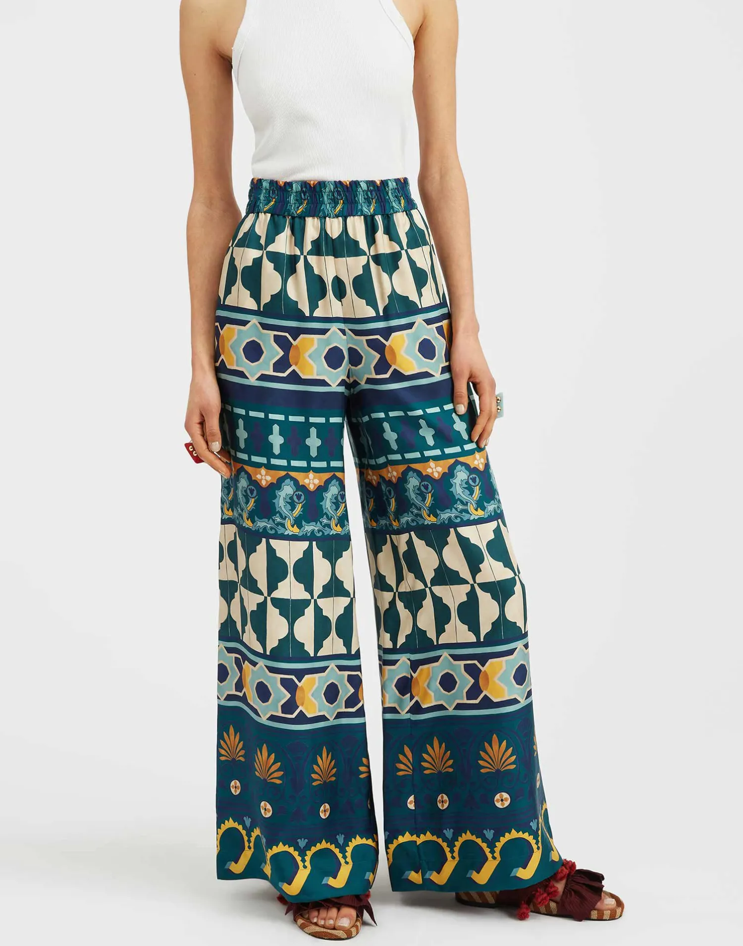 La DoubleJ Pantaloni E Shorts<Palazzo PantsCasareale Placèe Emerald in Silk Twill