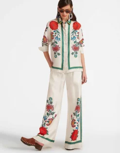 La DoubleJ Pantaloni E Shorts<Palazzo PantsDragonflower Placée Multicolor in Silk Twill