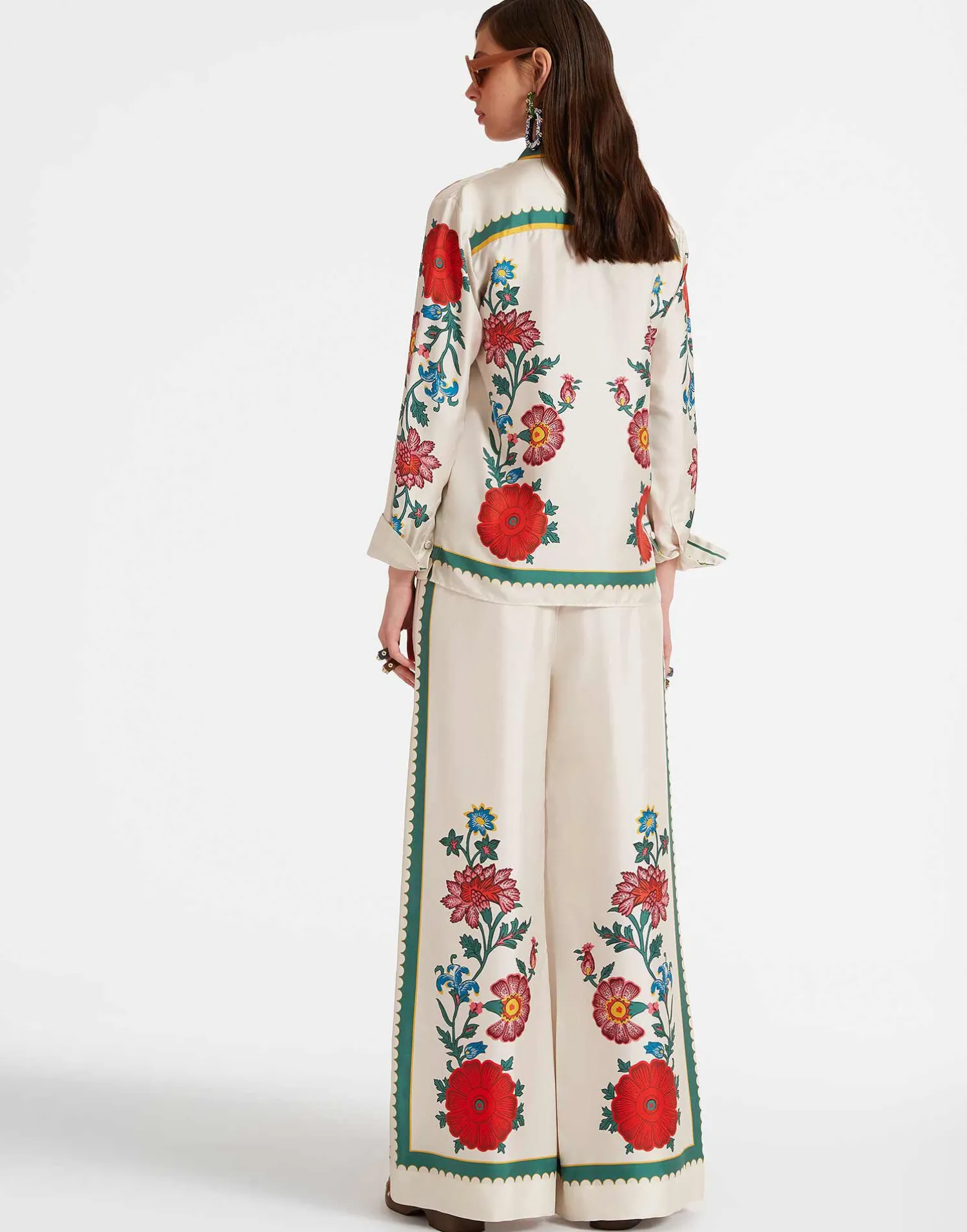 La DoubleJ Pantaloni E Shorts<Palazzo PantsDragonflower Placée Multicolor in Silk Twill