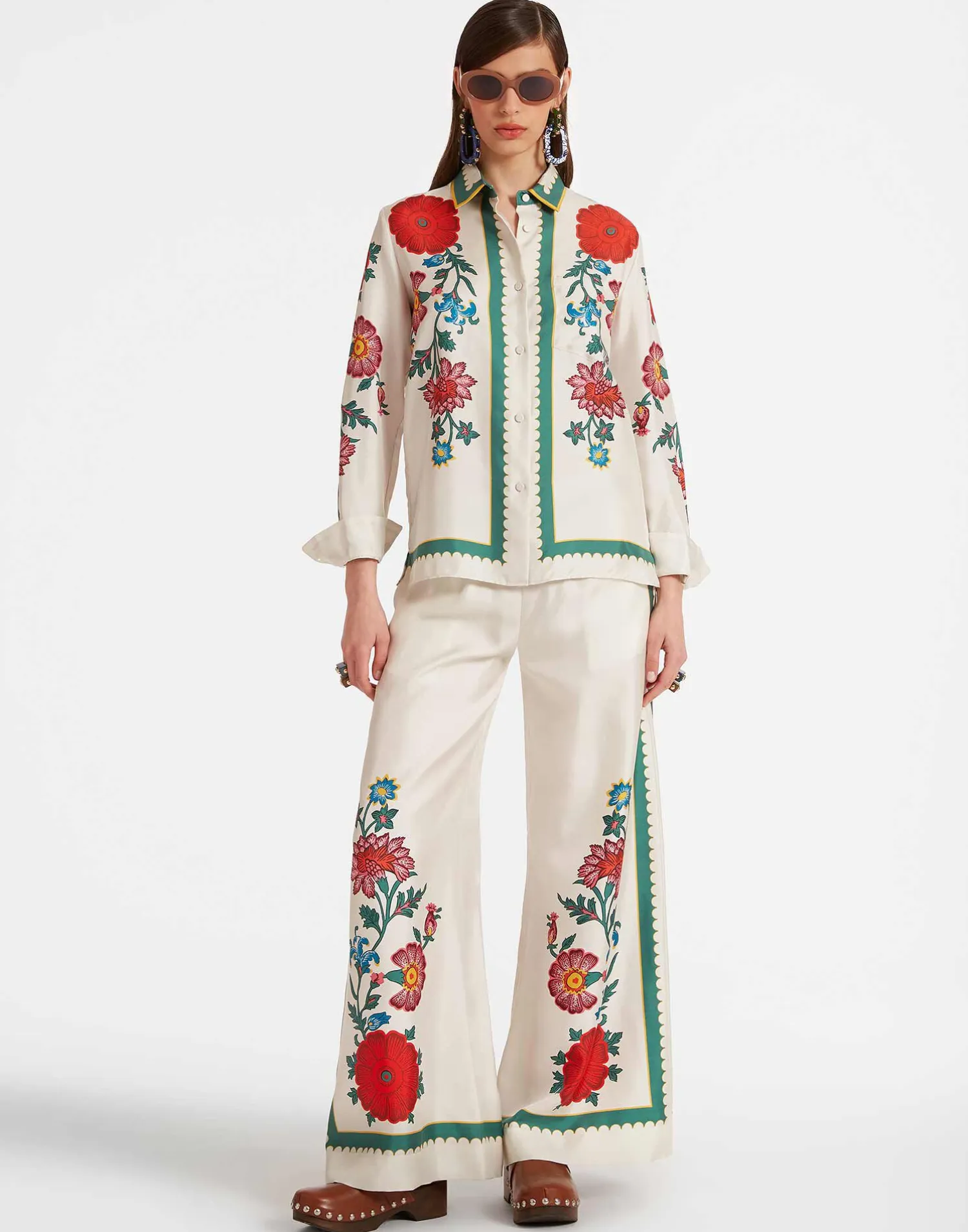 La DoubleJ Pantaloni E Shorts<Palazzo PantsDragonflower Placée Multicolor in Silk Twill