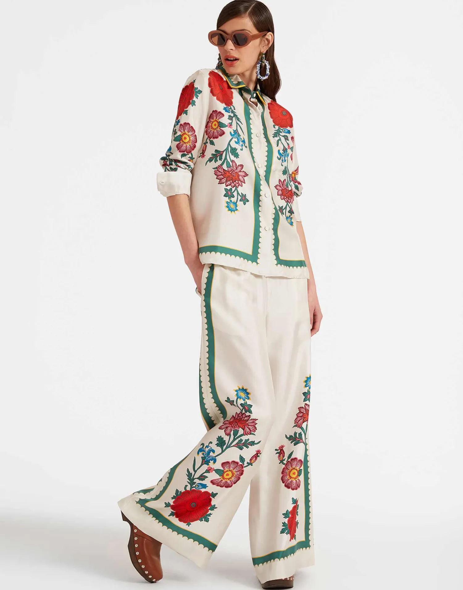 La DoubleJ Pantaloni E Shorts<Palazzo PantsDragonflower Placée Multicolor in Silk Twill