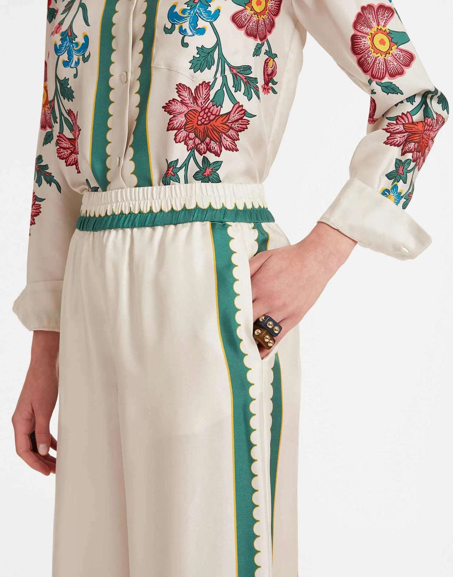 La DoubleJ Pantaloni E Shorts<Palazzo PantsDragonflower Placée Multicolor in Silk Twill