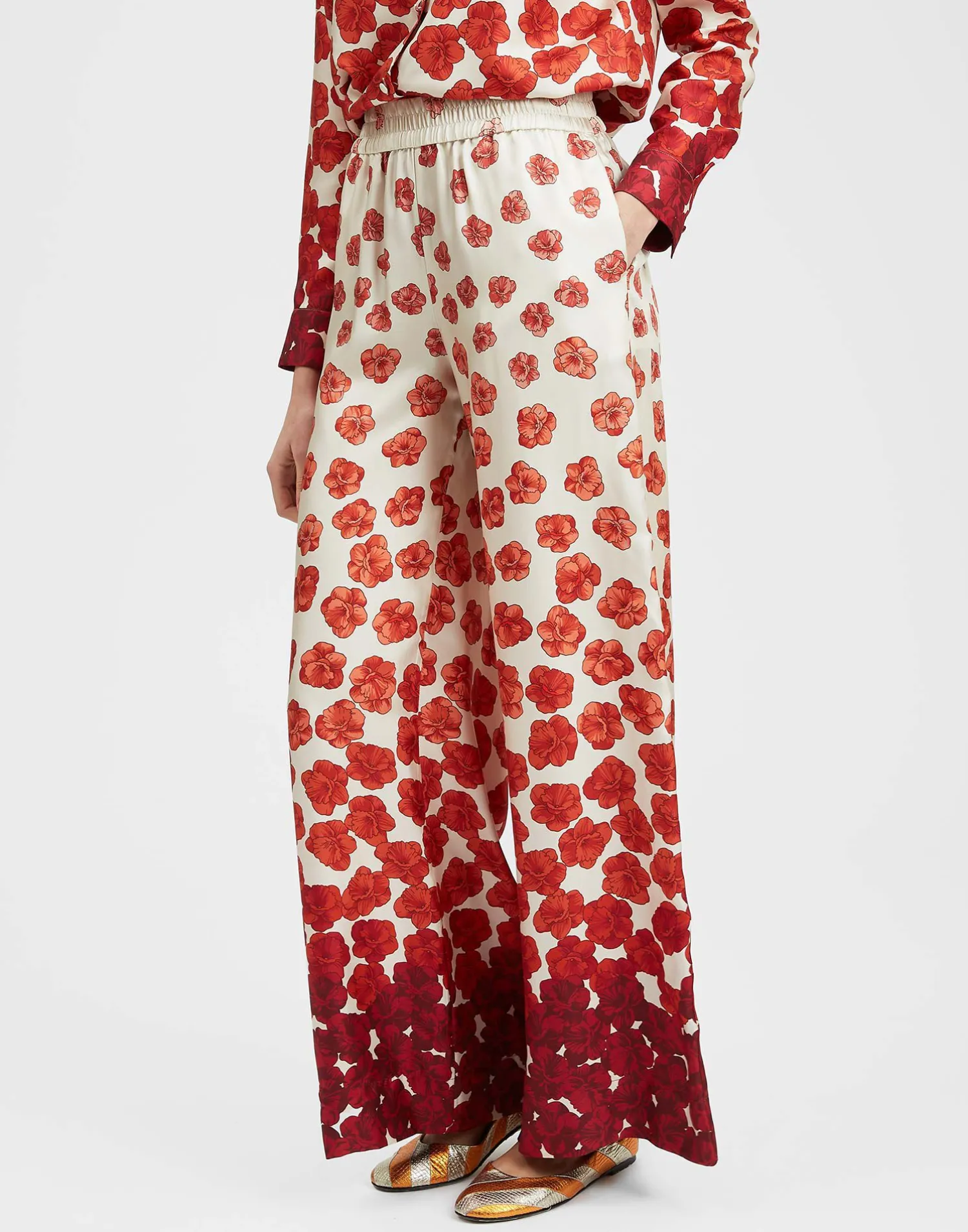 La DoubleJ Pantaloni E Shorts<Palazzo PantsHaze Placèe Red in Silk Twill
