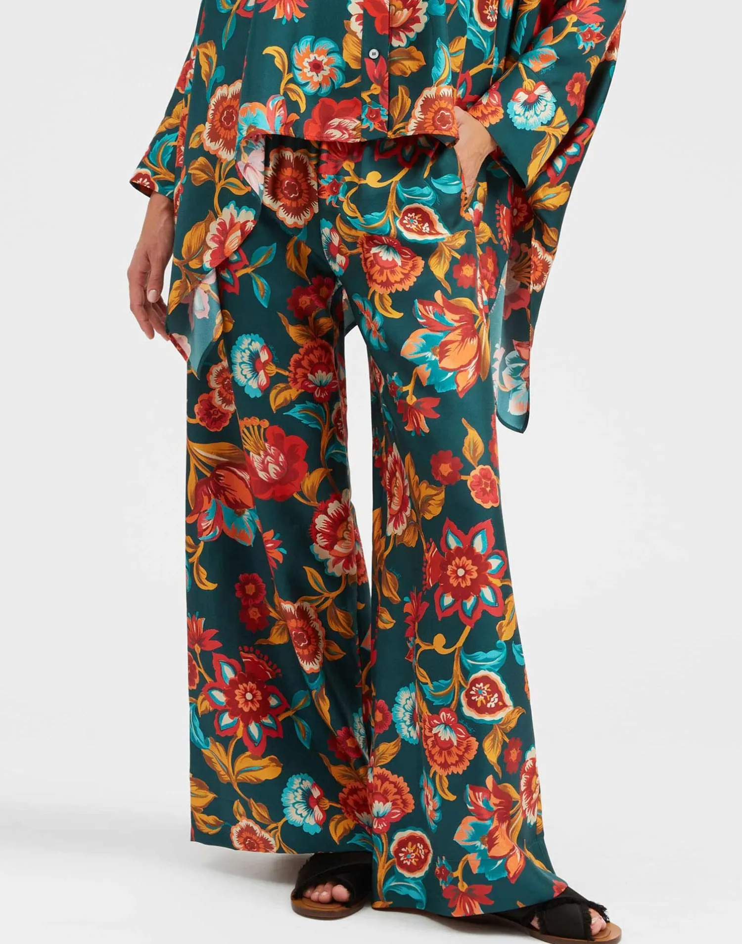 La DoubleJ Party Dressing<Palazzo PantsHottie Emerald in Silk Twill