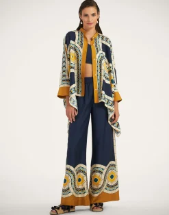 La DoubleJ Pantaloni E Shorts<Palazzo PantsMudejar Placée Blue in Silk Twill