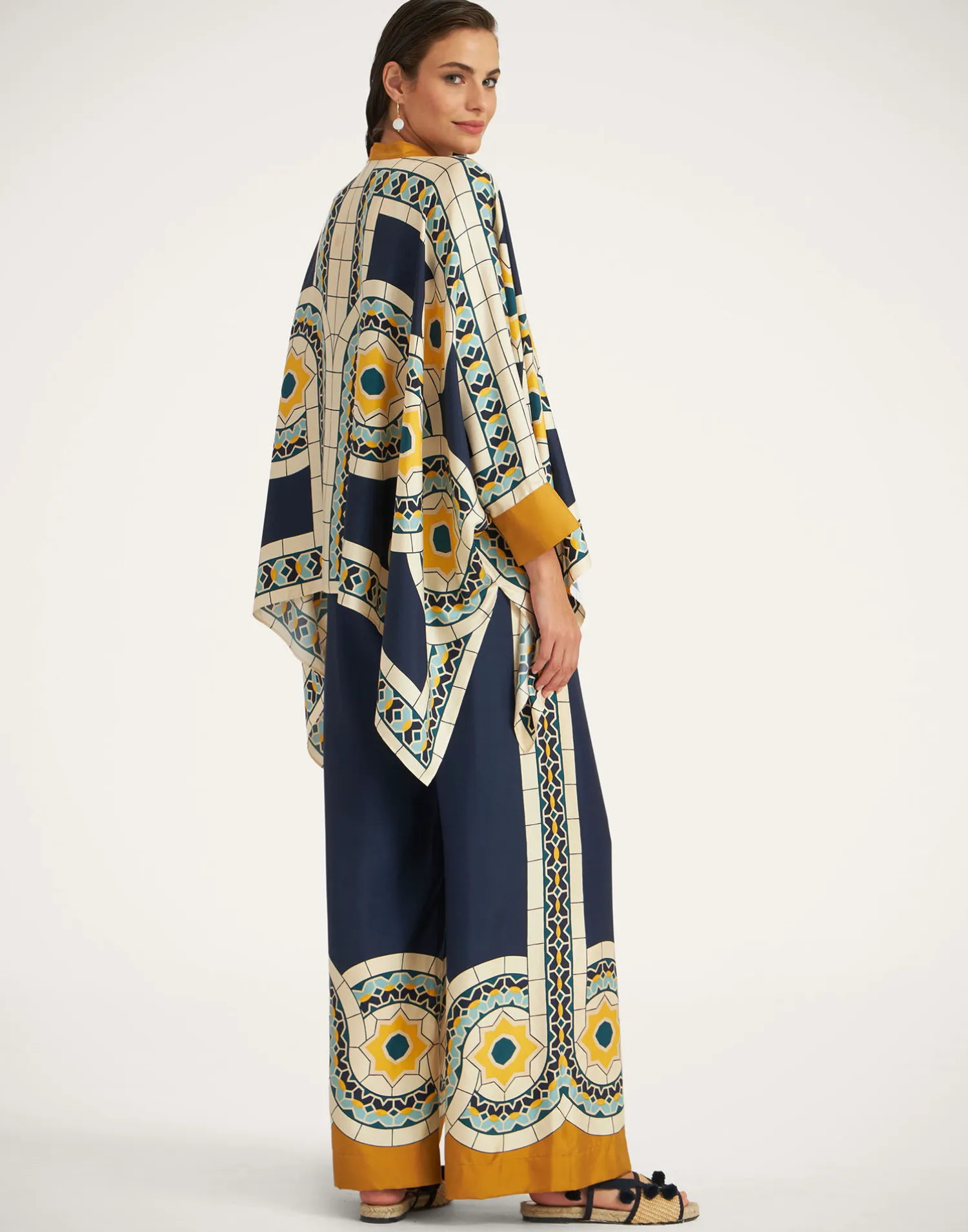 La DoubleJ Pantaloni E Shorts<Palazzo PantsMudejar Placée Blue in Silk Twill